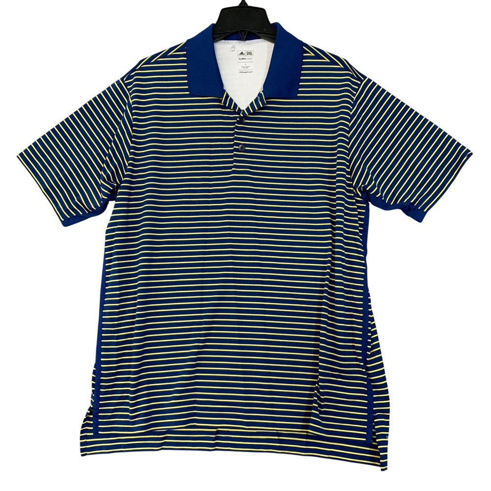 Adidas Golf Men's L Blue Yellow ClimaCool Polo Shirt Striped 100% Polyester